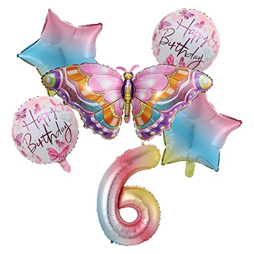 Arecobticy Luftballons, "Happy Birthday"-Schmetterling-Ballon-Set, 6 Stück, große Zahlen-Ballons, Geburtstagsparty-Dekoration für Babyparty, Hochzeitszubehör von Arecobticy