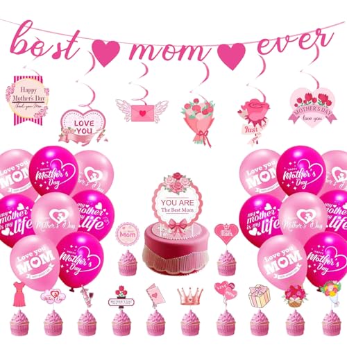 Arecobticy Luftballons, Muttertagsparty-Dekorationen, Happy Mothers Day Girlanden, Banner, hängende Wirbel, Ballon-Kuchendekorationen von Arecobticy