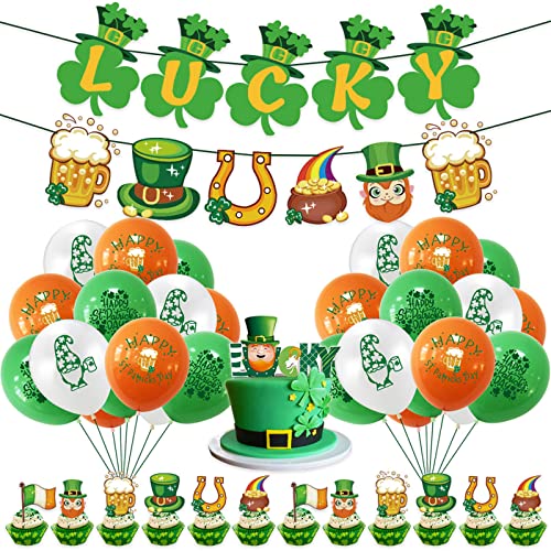 Arecobticy Luftballons, Patrick's Day Dekorationsset für Banner, Zwerg, Luftballons, Kuchenaufsätze von Arecobticy