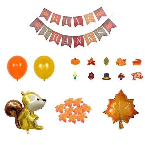 Arecobticy Luftballons, Thanksgiving-Ballon-Set, Party-Dekoration, Eichhörnchen, Ahornblatt-Ballon-Zubehör mit Bannern, Kuchenaufsätzen von Arecobticy