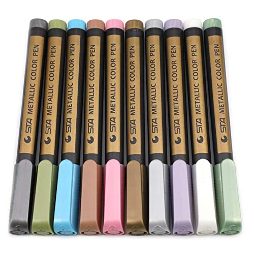 Arecobticy Marker, Permanentmarker, 10 Farben, bunte Metallic-Stifte mit rundem Griff, schnell trocknend, langlebig, für Scrapbooking von Arecobticy