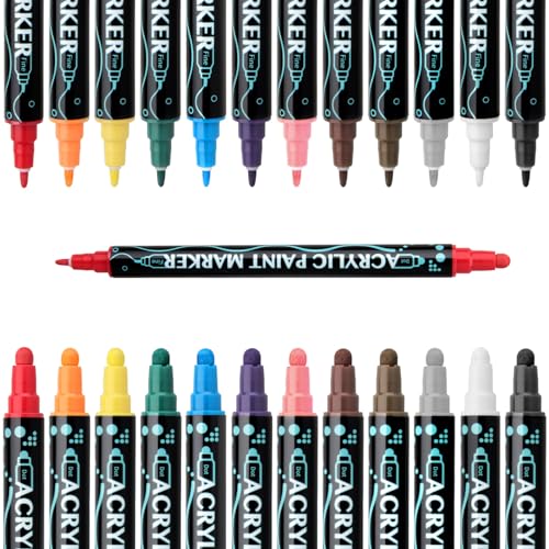 Arecobticy Marker, Permanentmarker, 12/24/26/30 Farben, doppelseitiger Acryl-Marker, wasserfester Acrylstift für Kinder, Zeichnen, Kartenherstellung, Scrapbooking von Arecobticy