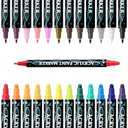 Arecobticy Marker, Permanentmarker, 12/24/26/30 Farben, doppelseitiger Acryl-Marker, wasserfester Acrylstift für Kinder, Zeichnen, Kartenherstellung, Scrapbooking von Arecobticy