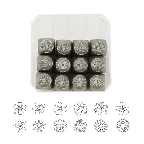 Arecobticy Metall-Stempelwerkzeug-Set, 3 mm, 6 mm, Stahlblumen, Lederstempel für Schmuckherstellung, Handwerk, 12-teilig von Arecobticy