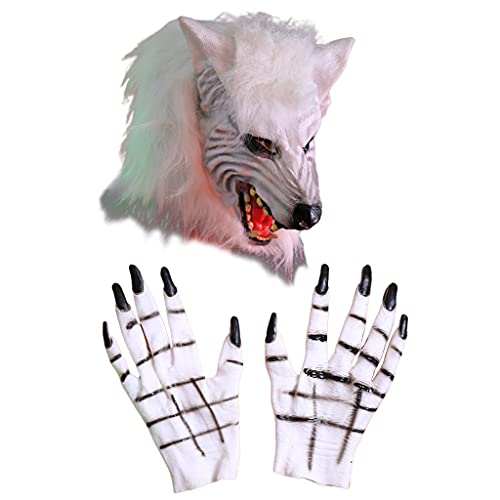 Arecobticy Yapailang Maske, Halloween-Kostüm, Party, Cosplay, Wolfskrallen, Handschuhe, Horror für Kopfmaske von Arecobticy