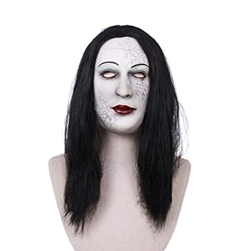 Arecobticy Yapailang Maskerade-Maske, Latex-Maske, weibliche Maske, langes Haar, Gesichtsbedeckung, Halloween, Spukhaus-Kopfbedeckung von Arecobticy