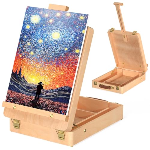 Holz-Tischstaffelei, verstellbare Tischplatte Kunst Staffelei zum Malen, Buchenholz Sketchbox Staffelei, tragbare Künstler-Desktop-Tasche für Anfänger und Profis von Aredy