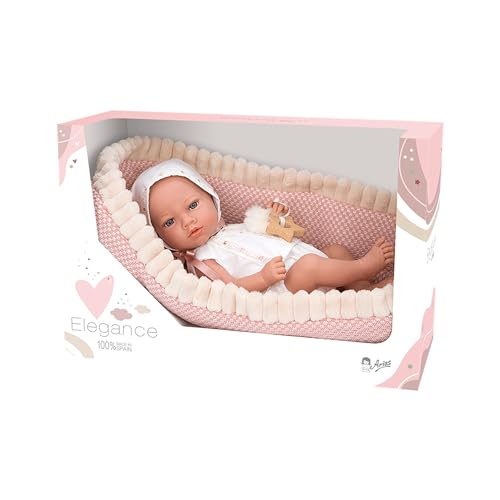 ARIAS Elegance Aria Puppe mit Decke, realistisches Baby mit weißer Kleidung und Mütze, Gewicht eines echten Babys, inklusive Tragetasche und Holzstern, Spielzeug für Kinder ab 3 Jahren (ARI60680) von Arias