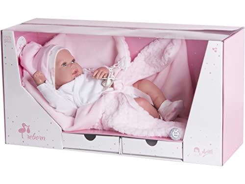 ARIAS Reborn Rocio Puppe mit Decke, realistische Babypuppe mit weißer Kleidung, Schnuller und Schnuller, Vinylspitzen und weichem Körper, Spielzeug für Jungen und Mädchen ab 3 Jahren (ARI98020) von Arias