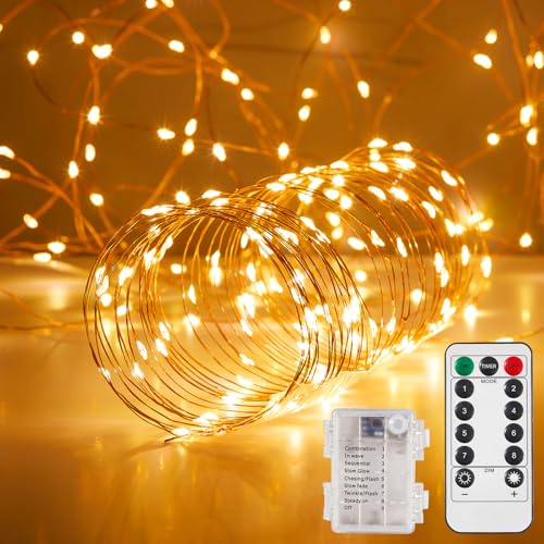 Ariceleo 20m 200 LED Wasserdichte Lichterkette, Batteriebetrieben, 1 Packung Warmweiße Kupferdraht-Lichter mit Fernbedienung, Timer & Funkelmodus, Ideal für Schlafzimmer Hochzeit Weihnachtsdekoration von Ariceleo