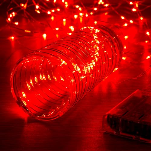 Ariceleo 5 Meters LED Lichterkette - 1 Packungen, Rot, 50 LEDs, 3*AA batteriebetrieben mit Timer und Funkelmodus, ideal für Weihnachten und Hochzeiten von Ariceleo