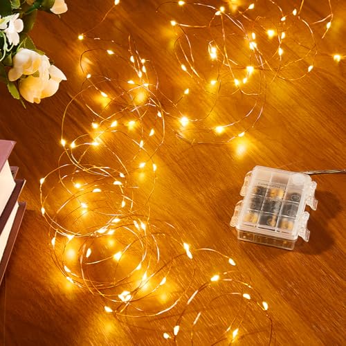 Ariceleo 5m 50 LED Wasserdichte Lichterkette, Batteriebetrieben, 1 Packung Warmweiße Kupferdraht-Lichter mit Fernbedienung, Timer & Funkelmodus, Ideal für Schlafzimmer, Hochzeit, Weihnachtsdekoration von Ariceleo