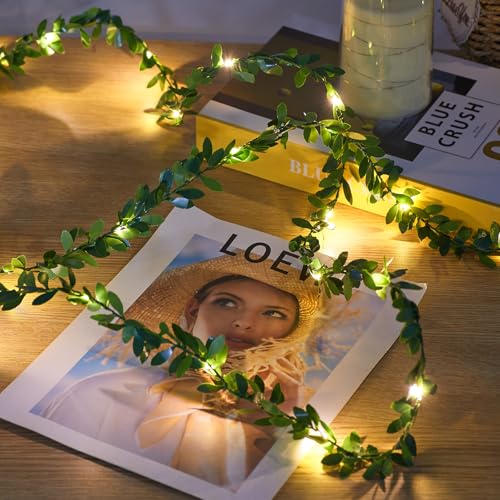 Ariceleo 5m Künstliche Girlande USB-Fee-Lichter, 1 Packung, 50 LED Ranken-Lichterkette mit Fernbedienung, Timer & 9 Modi, Kupferdraht, Warmweiß, Ideal für Weihnachts, Hochzeits und Partydekorationen von Ariceleo