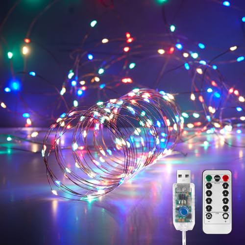 Ariceleo USB LED-Fee-Lichterkette, 1 Packung 10M Kupferdraht-Funkellichter mit Fernbedienung & Timer, 8 Modi, Wasserdicht, Mehrfarbig Sternenlichter für Party, Hochzeit, Weihnachten von Ariceleo