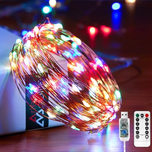 Ariceleo USB LED-Fee-Lichterkette, 1 Packung 20M Kupferdraht-Funkellichter mit Fernbedienung & Timer, 8 Modi, Wasserdicht, Mehrfarbig Sternenlichter für Party, Hochzeit, Weihnachten von Ariceleo