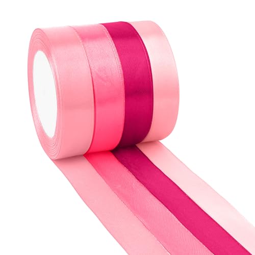 Rosa Band 4 Rollen 22 Meter 22,2 cm Hellrosa Weihnachtsband rosa Band für Geschenkverpackungen Band für Blumenstrauß Hochzeitsdekoration Babyparty Dekorationen Bänder für Haarschleifen von Aridantrp