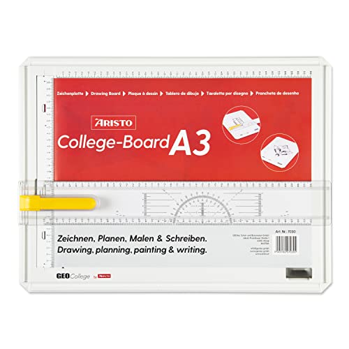 Aristo AR7030 College Board Zeichenplatte (Format A3, schlagfester Kunststoff, mit Zeichenschiene) weiß von Aristo