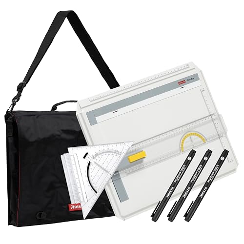 Aristo VD87140 Zeichenplatten Set 1 (AR70442 Geo Board Zeichenplatte A4, AR7090 Schnellzeichendreieck, AR7064 Carry Bag schwarz, AR23513 College Pigmentliner 3er-Set) von Aristo