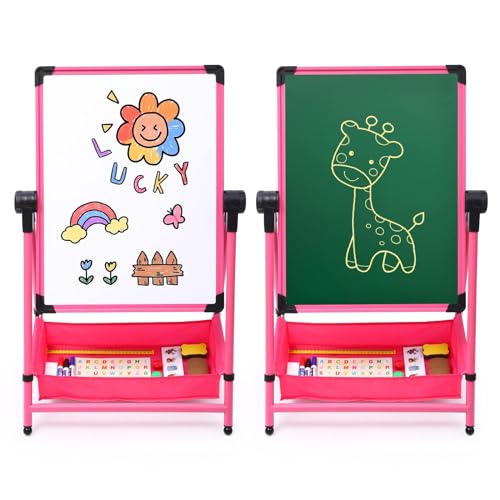 Arkyomi Kinder Tafel Staffelei Metall Kindertafel Doppelseitige Whiteboard Und Kreidetafel Höhenverstellbar Standtafel mit Zubehör art board pink zhitui (3.72, Kilogramm) von Arkyomi