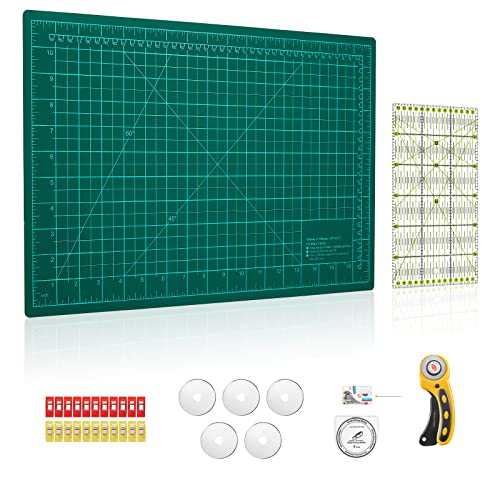 A3 Schneidematte Set, Selbstheilende Schneideunterlage, Doppelseitig Rastern inkl.Rollschneider, 5x Ersatzklinge, 20x Befestigungsclip, 40 x Quiltnadel und 1x Nählineal von Arlopu