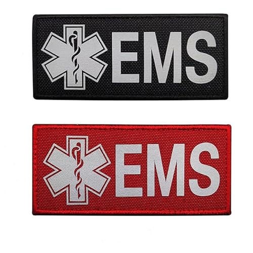 ArmorSmith Reflektierende Klettverschluss-Patches, "EMS" medizinisches und Erste-Hilfe-Armband, bestickte Aufnäher, DIY, personalisierte Dekoration, Abzeichen (schwarz + rot), 2 Stück von ArmorSmith