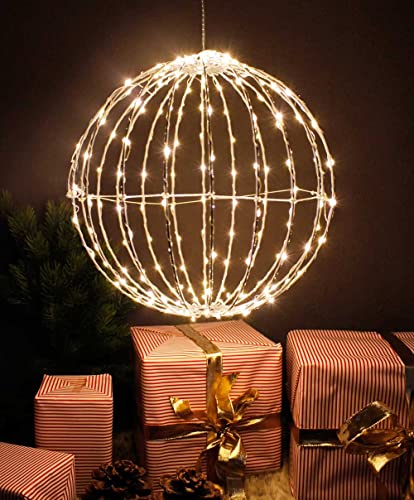 Arnusa LED Leuchtkugel 30 cm faltbar Weihnachtsbeleuchtung mit Timer LED Ball 200 LED Kugelleuchte zum Hängen Lichterkette für Innen und Außen warmweiß von Arnusa