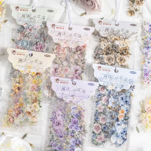 Arpaper Blume Stickers Ästhetische Scrapbooking Zubehör Stickers Set 120Pcs PET Dekorative Malerei Aufkleber Journaling Zubehör für Scrapbook Album DIY(Flower Encounter) von Arpaper