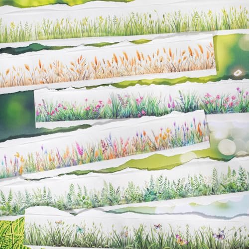 Arpaper Bullet Journal Zubehör Stickers Set,Blumen Grass Aesthetic Washi Tape Stickers, 6 Rolls PET Scrapbooking Stickers Decorative for Journal Zubehör,Photo Album,Travel Diary(Grass Diary Series) von Arpaper