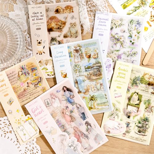 Arpaper Rub On Sticker Blumen Stickers 12 Blätter,Cat Scrapbooking Aufkleber Zubehör Rub Ons Transfer Sticker Decorative Accessories for Card Making, Journaling，DIY Art von Arpaper