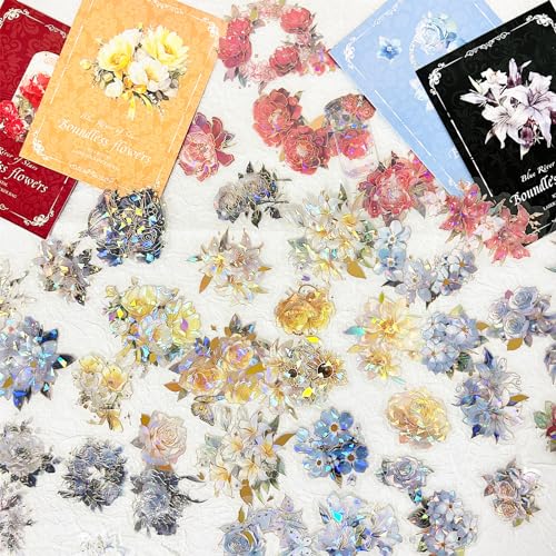 Arpaper Scrapbook Zubehör Stickers 80 Stück,Laser Bullet Journal Sticker PET Blume Scrapbooking Zubehör Glitzer Harz Set Scrapbooking Sticker Aufkleber Deko für Fotoalbum，Kalender(Flower spectrum 2) von Arpaper