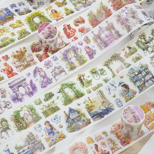 Arpaper Scrapbooking Stickers Set, Washi Tape Stickers,Bullet Journal Zubehör Sticker,8 Rolls Girls Blumen Aesthetic Stickers Decorative for Journal Zubehör,Notebook,Photo Album(For Midsummer Series) von Arpaper