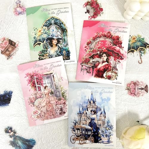 Arpaper Scrapbooking Stickers Set 120pcs Scrapbook Zubehör Aufkleber Mädchen Vintage Stickers Aesthetic Blumen,Schmetterlinge,Feen Sticker für Fotoalbum,Scrapbooking,Calendar（Alice in the Garden 2） von Arpaper