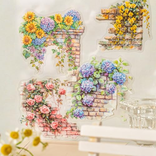 Arpaper Scrapbooking Zubehör Set 60 Pcs Stickers Blume Wand klar PET Ästhetische Aufkleber Journaling Zubehör für Scrapbooking, Alben, Notizblöcke Dekorationen von Arpaper