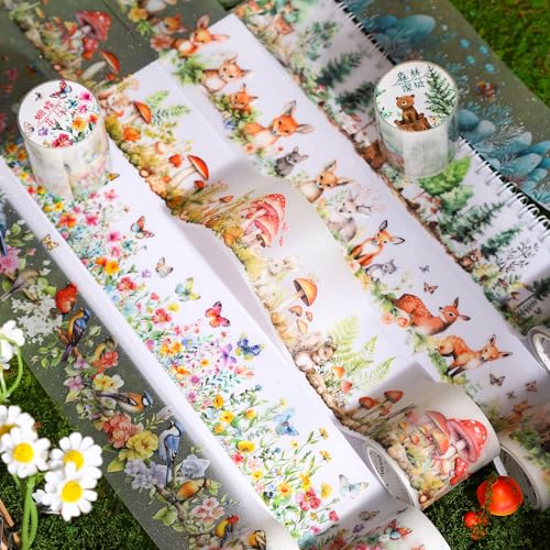 Arpaper Scrapbooking Zubehör Stickers,6 Rolls PET Animal Washi Tape Sticker,Blumen&Bird Aesthetic Sticker Decorative for Journal,Bullet Journal Zubehör,Mobile phone,Photo Album(Animal World Series) von Arpaper