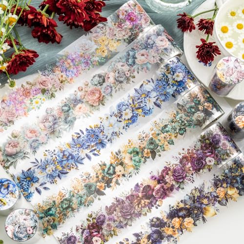 Arpaper Scrapbooking Zubehör Stickers Set, 6 Rolls PET Blumen Aesthetic Washi Tape Stickers Decorative for Journal,Bullet Journal Zubehör,Photo Album,Notebook,DIY Crafts(Blooming Flowers Series) von Arpaper