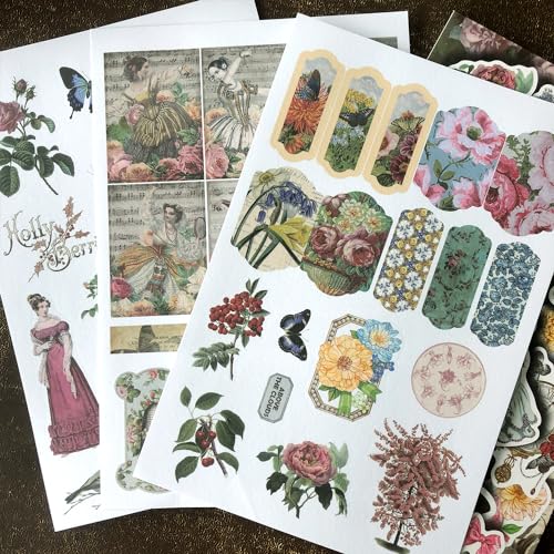 Arpaper Washi Scrapbook Stickers Zubehör Set 40 Blatt，Vintage Blumen Plants Butterfly Aesthetic Scrapbooking Aufkleber for Bullet Journal Zubehör，Photo Albums， Notebook,DIY Arts von Arpaper