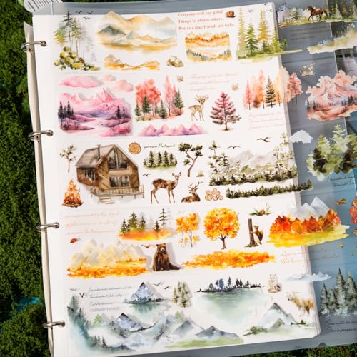 Arpaper Washi Tape Stickers,Bullet Journal Zubehör Sticker,6 Rolls PET Mountains Forest&Animals Aesthetic Scrapbooking Stickers Decorative for Journal Zubehör,Photo Album(Mountains Wilderness Series) von Arpaper