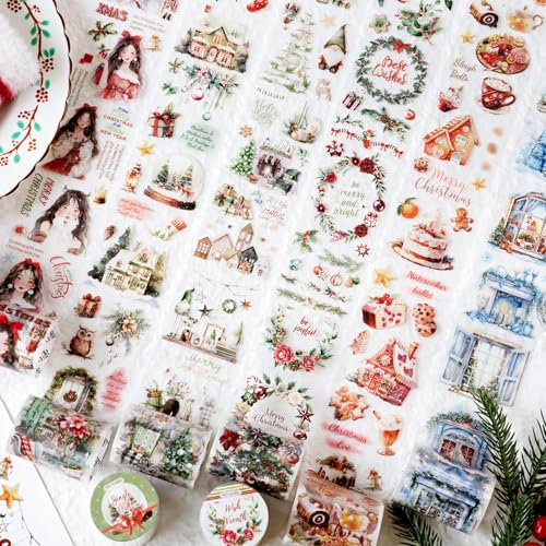 Christmas Scrapbooking Zubehör Stickers Set,Arpaper 6 Rolls PET Washi Tape Blumen Stickers,Girl Aesthetic Stickers for Journals,Bullet Journals Zubehör,Photo Album,DIY Crafts(Christmas Island Series) von Arpaper