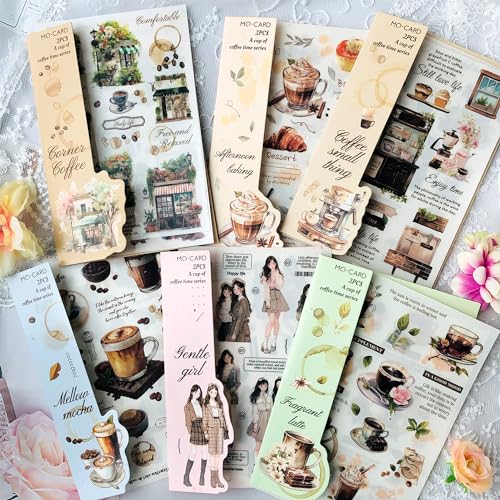 Rub On Sticker 12 pcs，Kaffee Pattern Scrapbooking Stickers Rub Ons Transfer Sticker Decorative Accessories for DIY Crafts Scrapbook, Planner, Album, Bullet von Arpaper