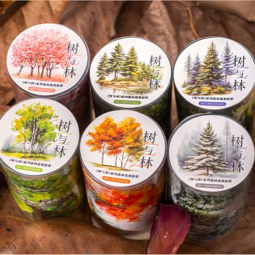 Washi Tape Stickers,Bullet Journal Zubehör Sticker,Arpaper 6 Rolls PET Forest Blumen Aesthetic Scrapbooking Stickers Decorative for Journal Zubehör,Photo Album,Notebook,DIY Crafts(Tree Forest Series) von Arpaper