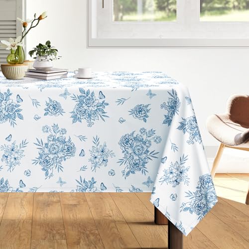 Arquiel Tischdecke Blau Blumen, Tischdecken Abwaschbar Rechteckige Tischtuch Blätter Tischdeck für Haus Küche Esszimmer Party Dekoration(152 x 213 cm) von Arquiel