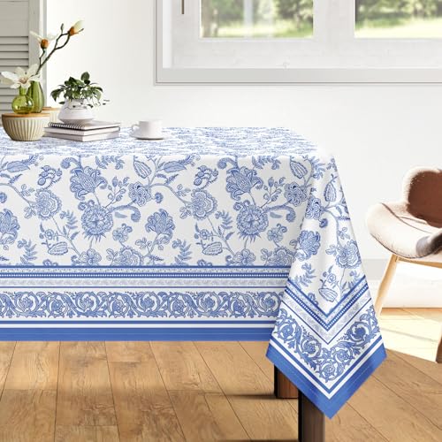 Arquiel Tischdecke Blau Blumen, Tischdecken Abwaschbar Rechteckige Tischtuch Frühling Französisch Tischdeck für Haus Küche Esszimmer Party Dekoration(140 x 180 cm) von Arquiel