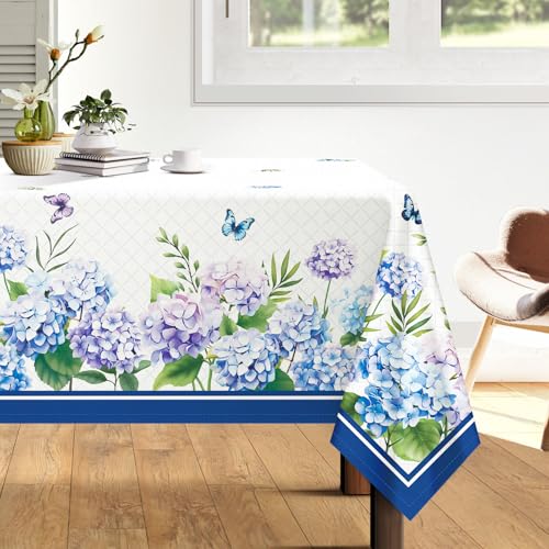 Arquiel Tischdecke Blau Blumen, Tischdecken Abwaschbar Rechteckige Tischtuch Schmetterling Tischdeck für Haus Küche Esszimmer Party Dekoration(152 x 213 cm) von Arquiel