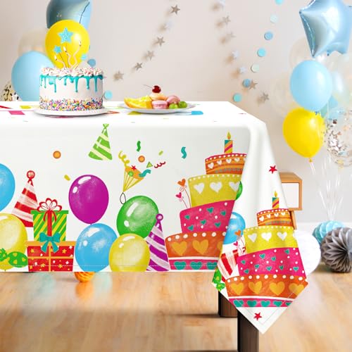 Arquiel Tischdecke Geburtstag Torte, Tischdecken Abwaschbar Rechteckige Tischtuch Luftballon Tischdeck für Haus Küche Esszimmer Party Dekoration(152 x 213 cm) von Arquiel