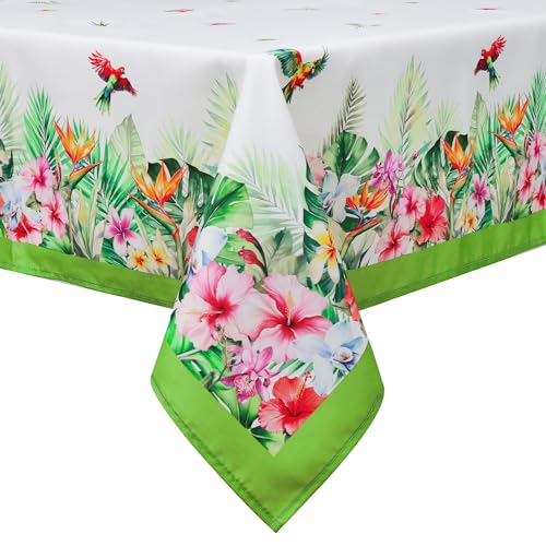 Arquiel Tischdecke Hawaiianische Blumen, Tischdecken Abwaschbar Rechteckige Tischtuch Grün Palmenblätter Tischdeck Für Garten, Küche Essen Parteien Sommer (140X180Cm) von Arquiel