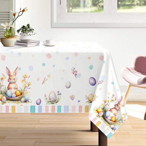 Arquiel Tischdecke Ostern, Kaninchen Kind Tischtuch Wasserabweisend StrapazierfäHiges, Abwischbar Tischdeck FüR Abendessen, KüChe, Hochzeit, Drinnen, FrüHling/Sommer(140 x 180 cm) von Arquiel