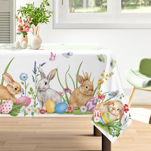 Arquiel Tischdecke Ostern, Kaninchen Tischtuch Wasserabweisend StrapazierfäHiges, Abwischbar Tischdeck FüR Abendessen, KüChe, Hochzeit, Drinnen, FrüHling/Sommer(152 x 213 cm) von Arquiel