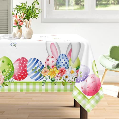 Arquiel Tischdecke Ostern, Ostereier Kaninchen Tischtuch Wasserabweisend StrapazierfäHiges, Abwischbar Tischdeck FüR Abendessen, KüChe, Hochzeit, Drinnen, FrüHling/Sommer(140 x 180 cm) von Arquiel