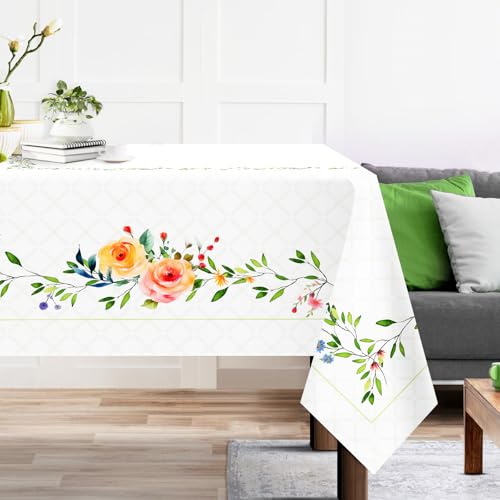 Arquiel Tischdecke Rechteckige Floral, Wasserabweisend Tischdecken mit Wilde Blume Blätter, Polyester Langlebige Abwaschbar Tischdeck FüR KüChe Essen Parteien FrüHling/Sommer(140x180cm) von Arquiel