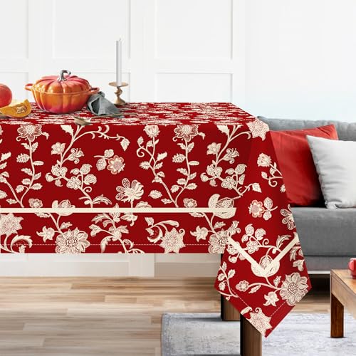 Arquiel Tischdecke Rechteckige Florale, Abwaschbar Tischtuch Hochwertig, Tischtuch Rot Wasserabweisend Tischdecke für Party Feiertage Esstisch Zuhause Hochzeit Festival(140 x 180 cm) von Arquiel